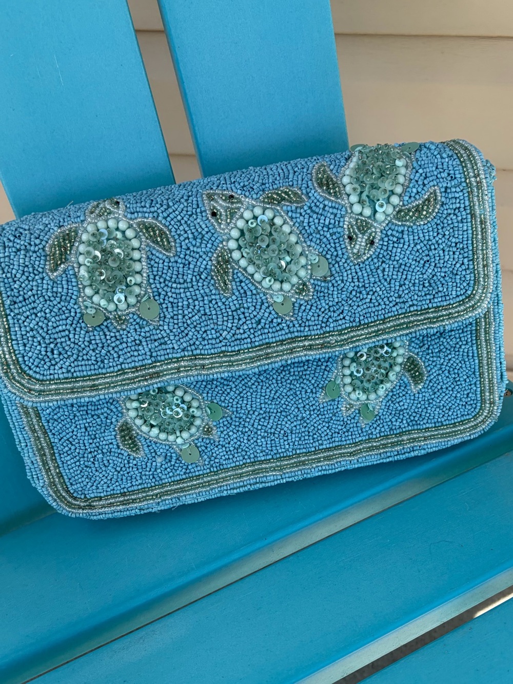 Viral TJ Maxx beaded turtle sea turtle bling shoulder bag purse blue green - Picture 6 of 10